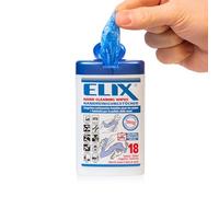 ELIX Toallitas Húmedas Limpiamanos - 18 Toallitas de Limpieza Multiusos - Dispensador Práctico - Paño Húmedo con 2 Caras Diferentes - 20 x 15,5 cm - Azul - Ideal para Viajar - Fragancia de Manzana