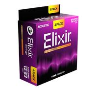 Elixir Cuerdas Strings 80,20 Bronze para guitarra acústica con tecnología NANOWEB, ligeras (.012-.053), paquete de 4 unidades especial de Amazon