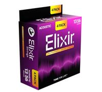 Elixir Cuerdas Strings de bronce fosforado para guitarra acústica con tecnología NANOWEB, medianas (.013-.056), paquete de 4 unidades especial de Amazon