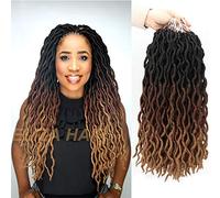 Eliza Wavy Gypsy Locs Faux locs Ombre Crochet Hair 18" 6 Packs/Lot Goddess Locs 100% Kanekalon Fiber African Roots Dreadlocs Synthetic Braiding Hair Extensions for Black Women(18",6Packs,OM3T30/27)