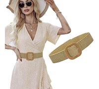 ELizoop Mujeres Cinturón Paja Tejido Elastico Cintura Cintura Cinturón Flaco Vestido Cinturón Hebilla Cintura Vestido Banda, caqui, S