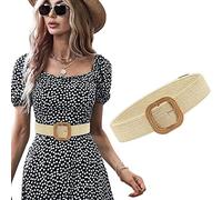 ELizoop Mujeres Cinturón Paja Tejido Elastico Cintura Cintura Cinturón Flaco Vestido Cinturón Hebilla Cintura Vestido Banda, beige, S