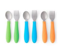 Elk and Friends Cubiertos para niños con mango de silicona, cubiertos seguros para niños, utensilios para niños pequeños, cucharas para bebés y tenedores, cubiertos de acero inoxidable