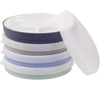 Elk and Friends Platos de porcelana blanca de 7.8 pulgadas para niños con fundas de silicona + tapas, platos divididos, adecuados para niños y niños pequeños, aptos para microondas y lavavajillas