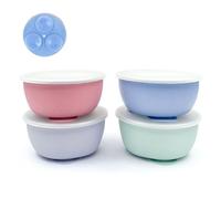 Elk and Friends Tazones De Acero Inoxidable Con Funda De Silicona Para Bebés Y Niños Pequeños. Tapas Incluidas. Tazones De Cereales Y Refrigerios Con Ventosa Que Se En Su Lugar. Paquete De 4.