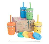 Elk and Friends Vasos de acero inoxidable de 10 onzas para niños y niños pequeños, el tarro Mason original con mangas + tapas, pajitas de silicona, batidos, tarro de almacenamiento, resistente a
