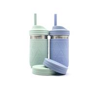 Elk and Friends Vasos De Acero Inoxidable De 14 Oz Con Diseño De Tarro Mason, Vasos Para Niños Y Bebés Con Fundas De Silicona Y Pajitas Con Tapón, Vasos Para Batidos, Aptos Para Lavavajillas.