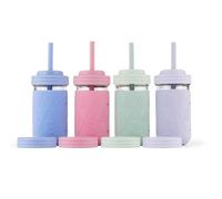 Elk and Friends Vasos Para Niños Y Bebés Frascos De Vidrio Originales Mason De 12 Oz Con Fundas De Silicona Y Pajitas De Silicona Vasos Para Batidos Vasos A Prueba De Derrames