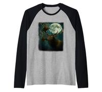 Elk Howling at the Moon - Funny Elk Hunting Man Mujeres Camiseta Manga Raglan