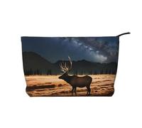 Elk in The Meadow - Bolsa de cosméticos de pana de gran capacidad, impermeable, a la moda, bolsa de almacenamiento de artículos de tocador, Black, Talla única