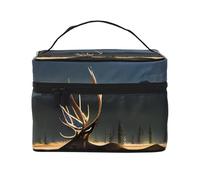 Elk in The Meadow - Bolsa de cosméticos de viaje, bolsa de aseo para hombres y mujeres, adecuada para artículos de tocador cosméticos, Black, Talla única
