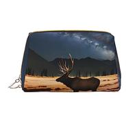 Elk in The Meadow - Bolsa de cosméticos portátil de cuero (grande), bolsa de cuero con cremallera, bolsa de aseo, organizador de viaje, White, Talla única