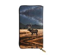 Elk in the Meadow - Cartera elegante y funcional para mujer, diseño plegable delgado con cremallera de piel sintética y metal, color negro, talla única, clásica, Black, Talla única, Clásico