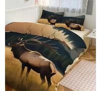 Elk in The Meadow - Juego de funda de edredón, juego de edredón tamaño Queen, 1 edredón reversible y 2 fundas de almohada de 102 x 90 pulgadas