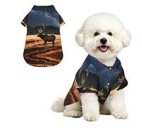 Elk in the meadow M - Camisa hawaiana para perros pequeños, bonito traje de playa de verano para cachorros, ropa suave y transpirable para gatos con botones