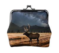Elk in The Meadow - Monedero de cuero para mujer, pequeño monedero con cierre de beso, mini tarjetero para llaves, lápiz labial, bonito bolso de cambio para viajes