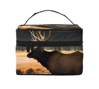 Elk in The Meadow - Neceser de viaje con cremallera y gran capacidad, unisex, adecuado para exteriores, deportes, viajes, etc., Black, Talla única