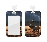 Elk in The Meadow - Soporte para tarjetas de identificación con cordón, protector vertical para tarjetas, carcasa dura transparente, carrete retráctil para el trabajo y la oficina