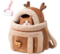 Elk Shaped Pet Backpack with Hand Warmers, Portable Plush Pet Backpack for Cat Small Dog, Winter Puppy Outgoing Backpacks for Travel Hiking Outdoor Airplane Camping Indoor