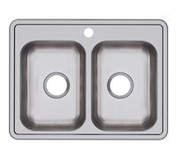 Elkay D225191 Fregadero de Cocina de Acero Inoxidable de Calibre 22, 25 x 19 x 6.25 Pulgadas, Doble Cuenco de Montaje Superior, 1 Agujero, Satinado