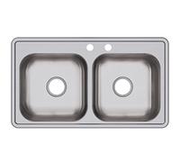 Elkay D23319MR2 Fregadero de cocina de acero inoxidable calibre 22, 83.8 cm x 48.26 cm x 16.4 cm, montaje superior de doble tazón, solo rociador inferior, satinado, 33 x 19 x 6.4375