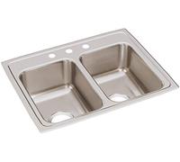 Elkay LR2519 Lustertone 25" Drop In Double Basin Stainless Steel Kitchen Sink - 3 Faucet Holes
