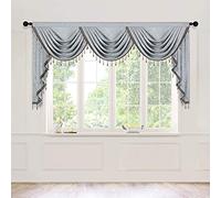 ELKCA Cenefa de Cortina de felpilla Gruesa para Ventana de Sala de Estar, Cenefa Gris Plateado con Cuentas para Dormitorio, Bolsillo para Barra (79 Pulgadas de Ancho, 1 Panel)
