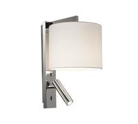 Elksdut Aplique de pared cilíndrico de tela Lámpara de pared de noche de acero inoxidable con foco de lectura LED ajustable Base E27 Luminaria de pared de doble luz for oficina Dormitorio(Chrome)