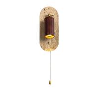 Elksdut Aplique de pared con acento de travertino, lámpara de pared ajustable con foco de madera maciza, LED de 5 W, luz de pared for tareas de lectura Wabi Sabi de mediados de siglo for dormitorio