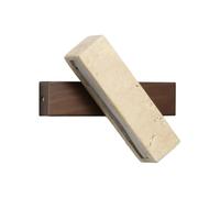 Elksdut Aplique de pared rectangular de travertino amarillo natural, interruptor de cordón de ángulo ajustable, base de madera maciza, lámpara de pared LED Wabi Sabi de mediados de siglo