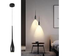 Elksdut Lámpara colgante moderna en forma de gota, 7 W, temperatura de triple color, LED, cable de longitud ajustable, lámpara de techo for mesa de comedor, cocina, bar, vestíbulo(Black)