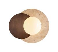 Elksdut Lámpara De Pared De Pasillo De Piedra, Lámpara De Globo De Vidrio Esmerilado Con Detalles De Travertino Y Madera, Aplique De Pared Decorativo De Mediados De Siglo for Dormitorio(Black)