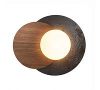 Elksdut Lámpara De Pared De Pasillo De Piedra, Lámpara De Globo De Vidrio Esmerilado Con Detalles De Travertino Y Madera, Aplique De Pared Decorativo De Mediados De Siglo for Dormitorio(Beige)