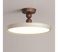 Elksdut Lámpara de techo semi empotrada de estilo francés, lámpara circular vintage con diseño de cuentas y vetas de madera, accesorio LED redondo for dormitorio, sala de estar(Cream color,50cm)