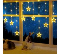 ELKTRY Luces Navidad Ventana con 9 Estrellas,144CM76LED Blanco Cálido y de Color Cortina Luces Navidad Estrella con Pilas,Ventana Estrellas Impermeable con Función de Memoria y Temporizador
