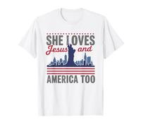 Ella ama a Jesús y América demasiado cristiana libertad patriótica Camiseta