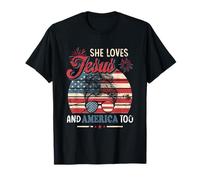 Ella ama a Jesús y América también 4 de julio Christian Lover Camiseta