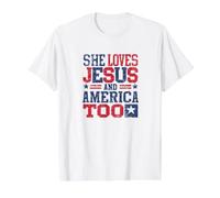 Ella ama a Jesús y América también Camiseta gráfica económica, Hombre, Blanco, XL