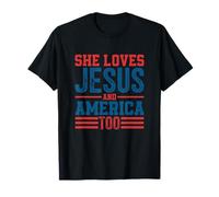 Ella ama a Jesús y América también Dios Fe Jesús Camiseta