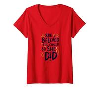 Ella creía Que podía, así Que lo Hizo de Manera inspiradora Camiseta Cuello V, Mujer, Rojo, XXL