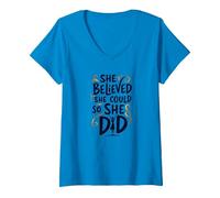 Ella creía Que podía, así Que lo Hizo de Manera inspiradora Camiseta Cuello V, Mujer, Zafiro, M