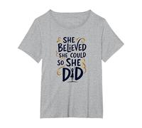 Ella creía Que podía, así Que lo Hizo de Manera inspiradora Camiseta, Mujer Tallas Grandes, Gris Jaspeado, 3XL Grande