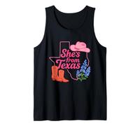 Ella es de Texas, Wildflower Bluebonnet Texas Love, Botas Camiseta sin Mangas