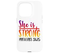 Ella es Fuerte proverbios 31:25 Cita Motivacional Carcasa para iPhone 15 Pro