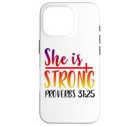 Ella es Fuerte proverbios 31:25 Cita Motivacional Carcasa para iPhone 16 Pro