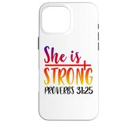 Ella es Fuerte proverbios 31:25 Cita Motivacional Carcasa para iPhone 16 Pro MAX