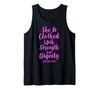 Ella está Vestida con Fuerza dignidad versículo bíblico Camiseta sin Mangas