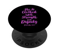 Ella está Vestida con Fuerza dignidad versículo bíblico PopSockets PopGrip Adhesivo