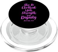 Ella está Vestida con Fuerza dignidad versículo bíblico PopSockets PopGrip para MagSafe