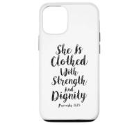 Ella está Vestida con Fuerza y dignidad versículo bíblico Carcasa para iPhone 12/12 Pro